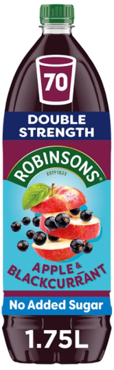 Robinsons Double Strength Apple & Blackcurrant No Added Sugar Fruit Squash 1.75L