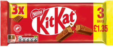 KitKat 4 Finger Milk Chocolate Bar 3 Pack Multipack 124.5g PMP £1.35