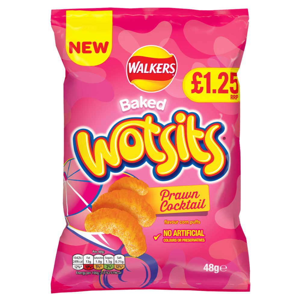 Walkers Wotsits Prawn Cocktail Snacks Crisps PMP £1.25 48g