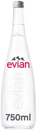 Evian Still Natural Mineral Water Glass Bottle 750ml